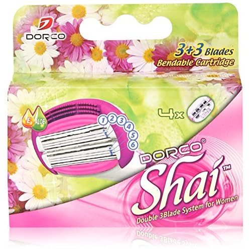 Dorco Shai 6 Blade Razor Cartridges Only - 4 Cartridges, Premium Precision Blades for a Smooth Shave, Compatible with Shai Razors, Ideal for Daily Grooming and Travel