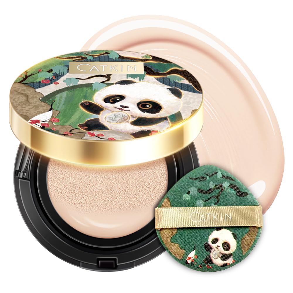 CATKIN Panda Land Full Coverage Cushion Fondation, Breathable Hydrating Nourishing Poreless Face Makeup Save for Sensitive Skin,Sheer Finish (C01 Fair)