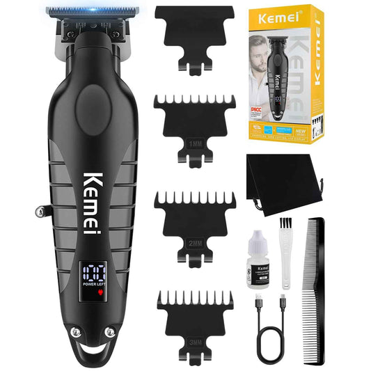 KEMEI Trimmer Professional Cordless Hair Clipper for Men Electric Beard Trimmers Barber Hair Cuttings Kit, Zero Gapped T Blade Trimmers with LCD Display, KM-2293, Black