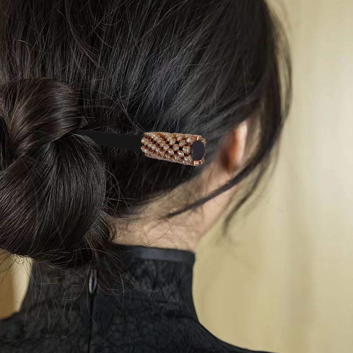 WULI PEACH Wooden Hair Sticks Chopsticks, Bun Hair Sticks Rhinestones Hair Chopsticks Girl Women Vintage Hair Pin Chignon Pin Hair Diy Chinese Hair Accessory Dark Brown(2pcs)