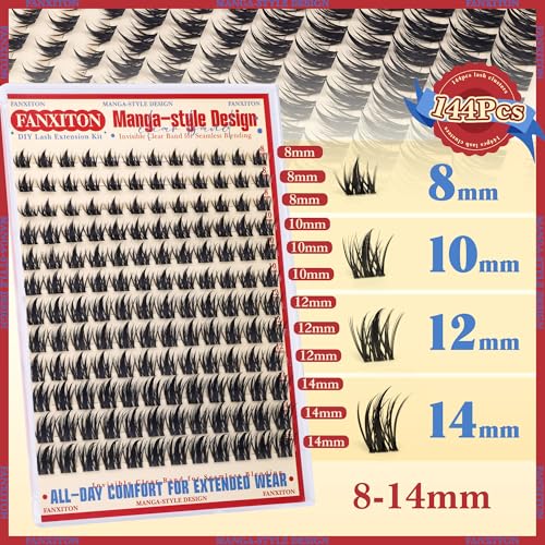 Fairy Lash Clusters with Spikes Eyelash Extensions Wispy Manga Lashes Individual Lashes Extension 8-14mm DIY Soft Eyelash Clusters 144Pcs Lash Clusters Kit DIY at Home by FANXITON