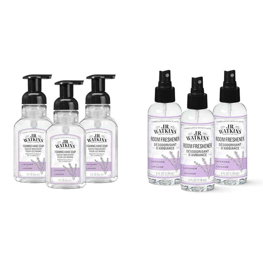 J.R. Watkins Bundle Lavender Foaming Hand Soap 9 fl oz 3 Pack + Lavender Room Freshener 4 fl oz 3 Pack