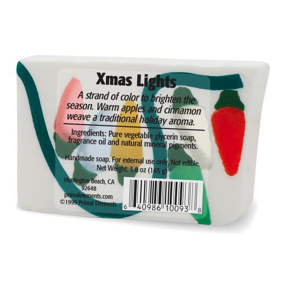 Primal Elements Glycerin Christmas Bar Soap | Helps All Skin Types, Sensitive, Oily & Dry Skin | NO PARABENS, VEGAN, GLUTEN FREE, 100% VEGETABLE BASE - (Xmas Lights)