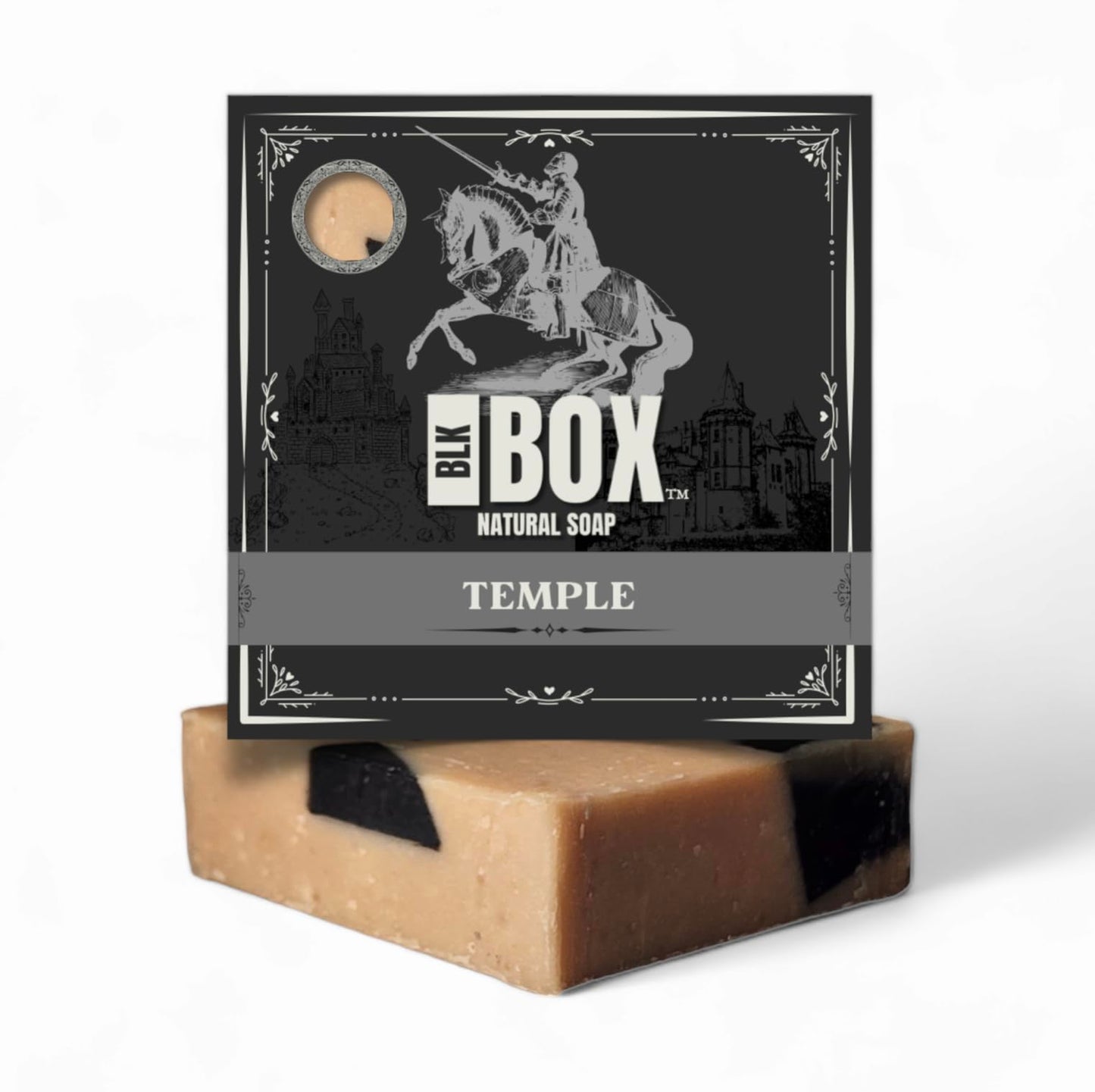 Black Box USA MADE 5oz Men's Natural Bar Soap Made from Natural Oils - Handmade Cold Process Soap No Harsh Chemicals - Earthy Basil Musk, Activated Charcoal & Amber (TEMPLE)