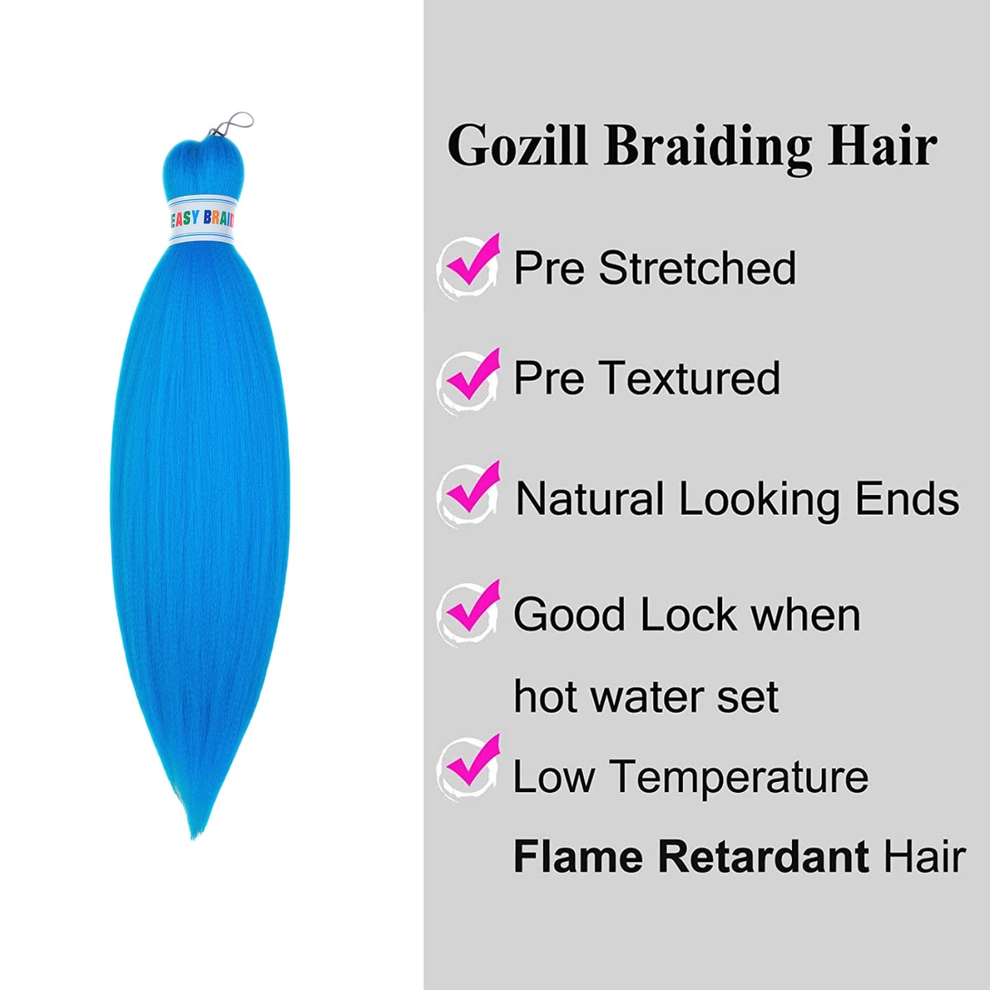 Gozill Blue Braiding Hair Pre Stretched Short Box Braiding Hair Extension 16 Inch (Pack of 6)