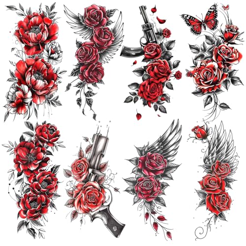 8 Sheets Waterproof Temporary Tattoo Stickers - Floral & Animal Designs