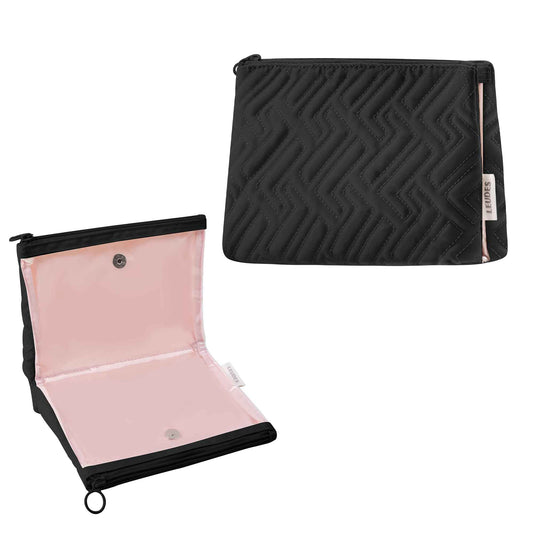 Leudes Makeup Bag Travel Essentials Cute Skincare Pouch Purse Cosmetic Bags for Women Traveling Make Up Organizer Portable Clear Case Toiletry Bag with Zipper (Black, Medium)
