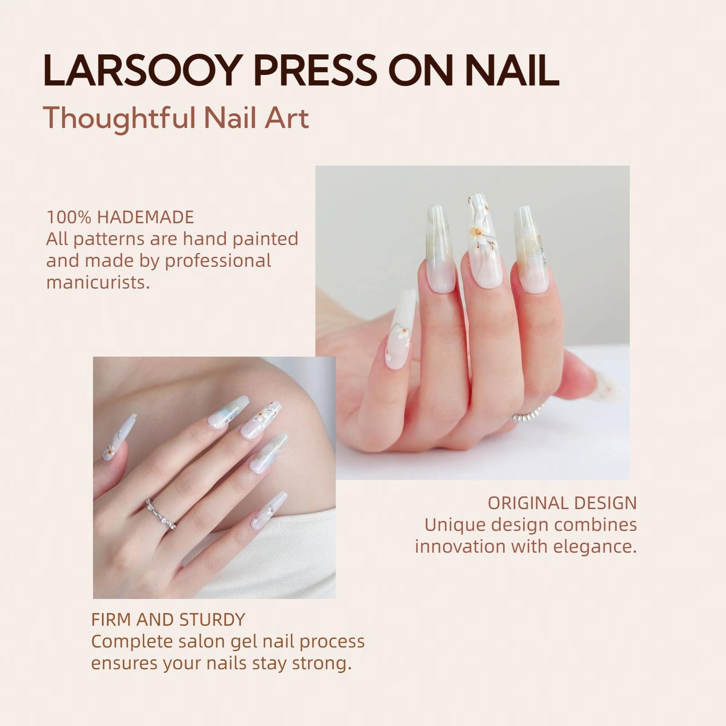 LARSOOY Nails Handmade Press on Nails Long Coffin | Hand Painted Nails with Plum blossom | Reusable Fake Nails with Landscape Painting | False Nails 10 Pcs (Wintersweet through the Mist, M)