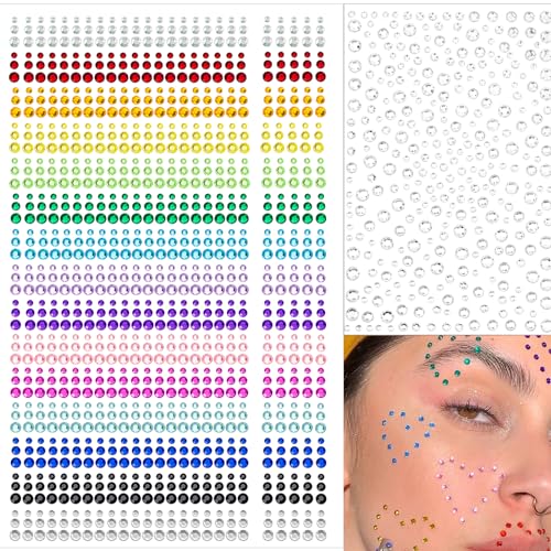 1500 Self-Adhesive Rhinestone Face Gems - 15 Colors