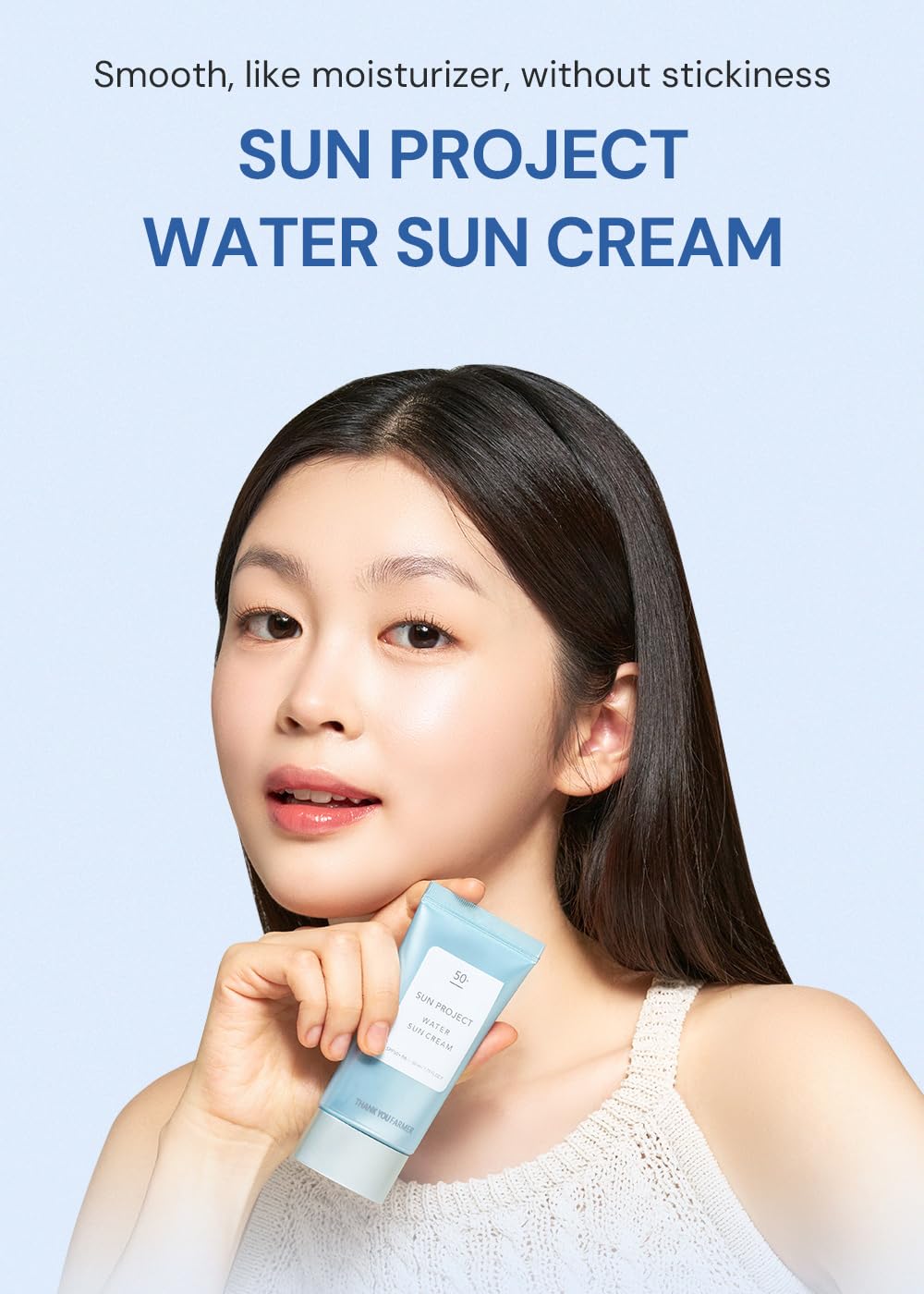 THANKYOU FARMER Sun Project Water Sun Cream 1.75 Fl Oz (50ml) - Travel Size Sunscreen, Face Sunscreen for Sensitive Skin, Korean Sunscreen for Face