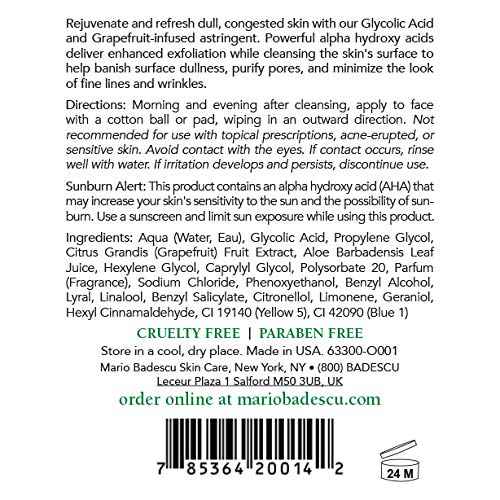 Mario Badescu Glycolic Grapefruit Cleansing Lotion for Combination and Oily Skin | Exfoliating Toner that Deeply Cleans |Formulated with Glycolic Acid & Grapefruit Extract| 16 FL OZ