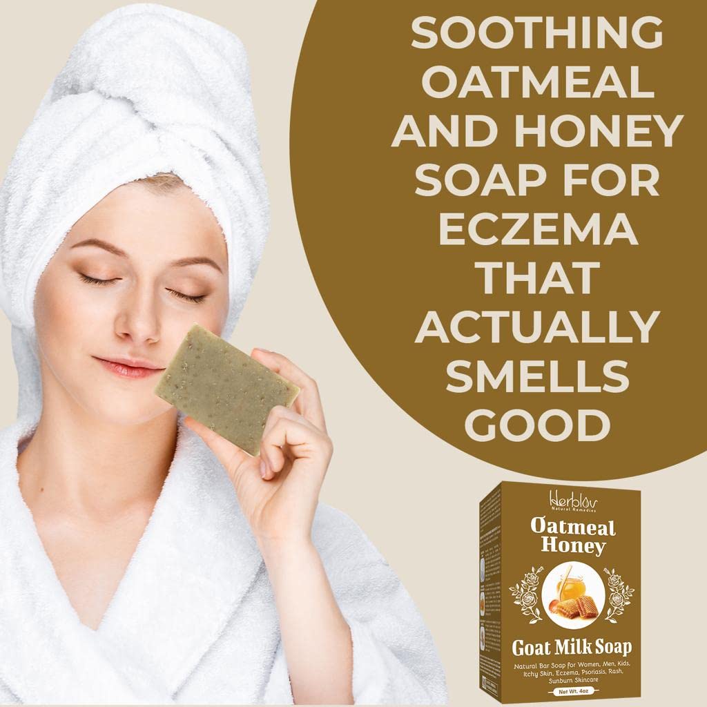 Oatmeal Honey Goat's Milk Soap Bar – Natural Bar Soap for Women, Men, Kids, Itchy Skin, Eczema, Psoriasis, Rash, Sunburn Skincare – Calming Colloidal Oatmeal Face Cleanser & Body Wash, Made in USA