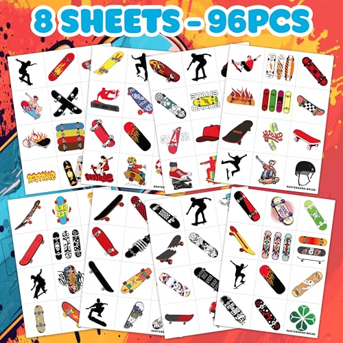 96PCS Skateboard Temporary Tattoos - Party Favors & Kids Gifts