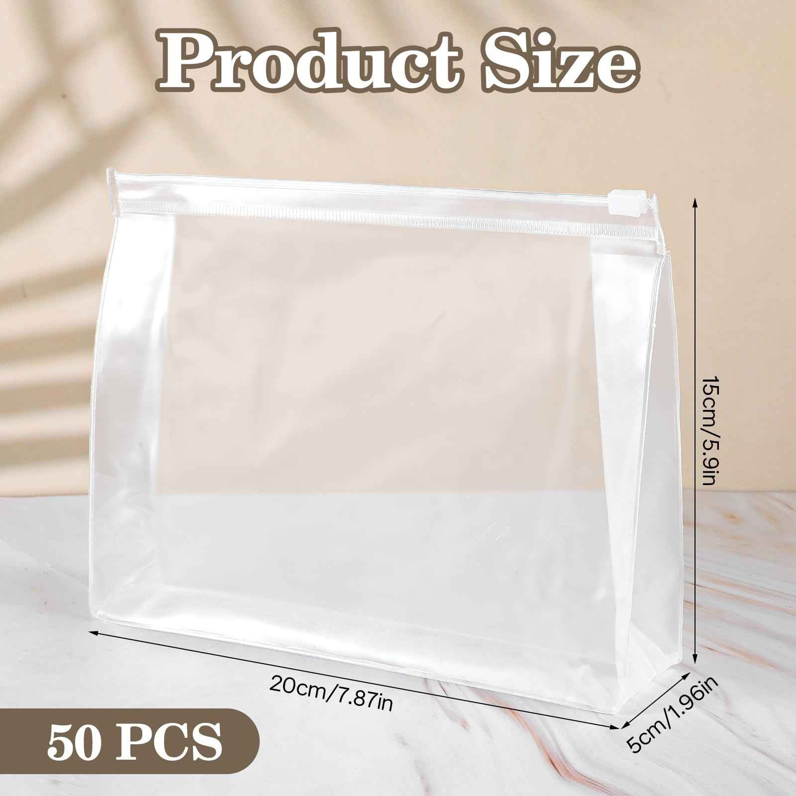 cobee 50 Pcs Clear Makeup Bags Bulk, Mini Cosmetic Organizer for Travel Small Transparent Zipper Pouch PVC Waterproof Pouches 7.9x5.9x2 In for Toiletry