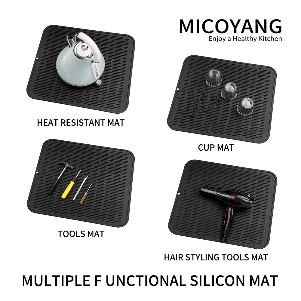 MicoYang Silicone Dish Drying Mat for Multiple Usage,Easy clean,Eco-friendly,Heat-resistant Silicone Mat for Kitchen Counter or Sink,Refrigerator or Drawer Liner Black XXL 24 inches x 18 inches