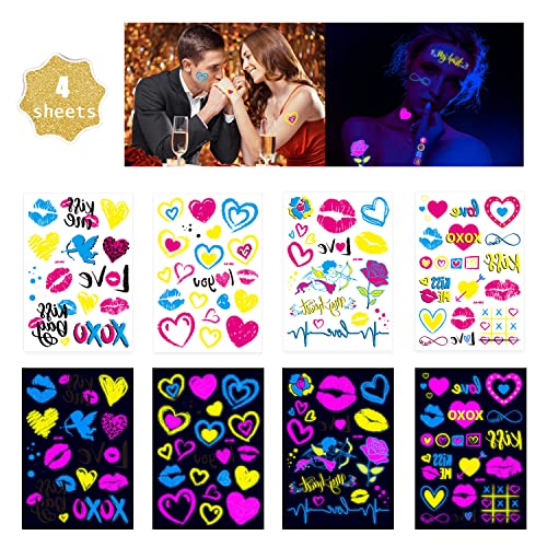 Glow in the Dark Heart Temporary Tattoos - Waterproof Neon