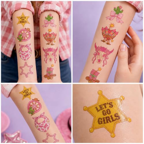 96 PCS Cowgirl Temporary Tattoos for Kids - Western Party Favors