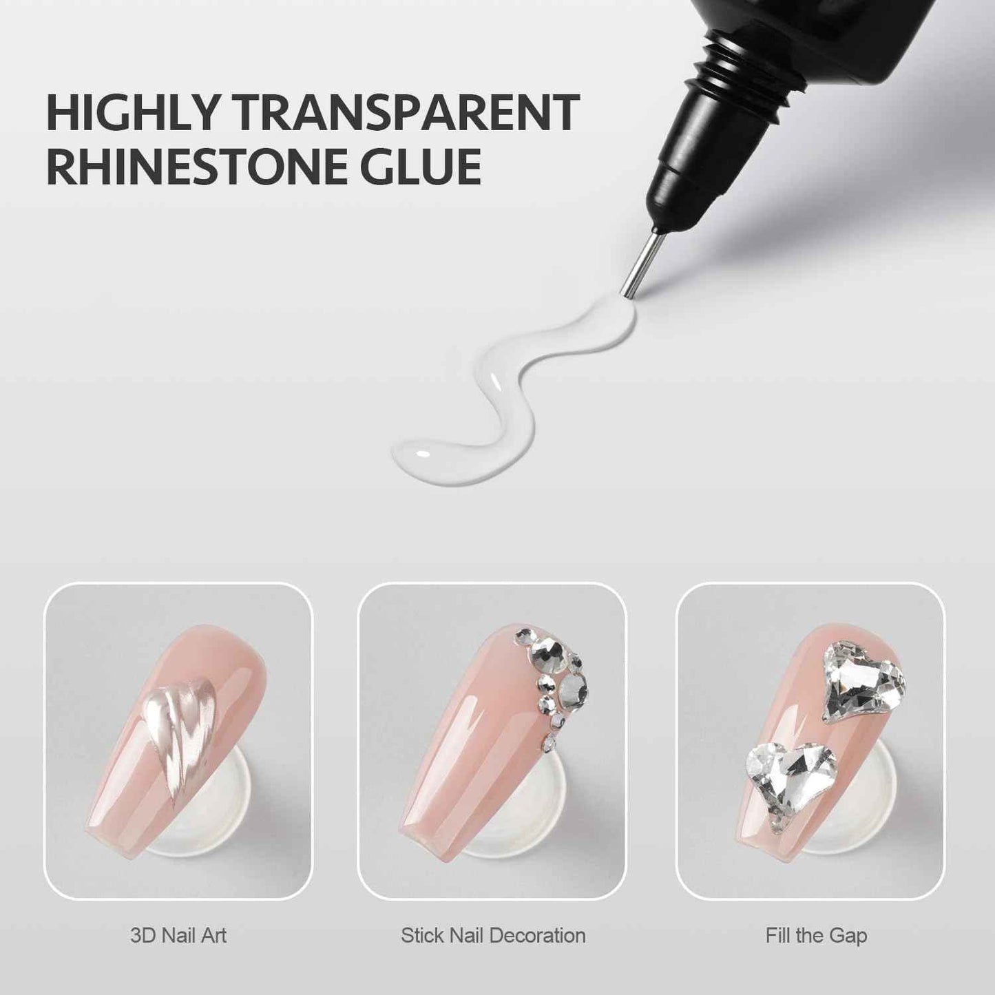 GAOY Multi-Functional Rhinestone Glue, Strong Adhesion 3D Gel Nail Art Glue for Nail Charms, Gems and Jewels Decoration, 15g No Wipe UV Light Cure