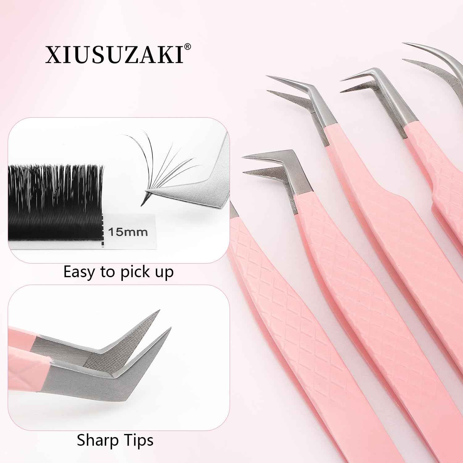 Lash Tweezers For Eyelash Extensions Fiber Tip Lash Tweezers Pink Straight/Curved Tweezer(Pink,X04)