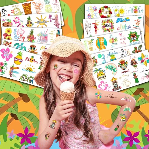100 PCS Hawaiian Tropical Temporary Tattoos - 10 Sheets