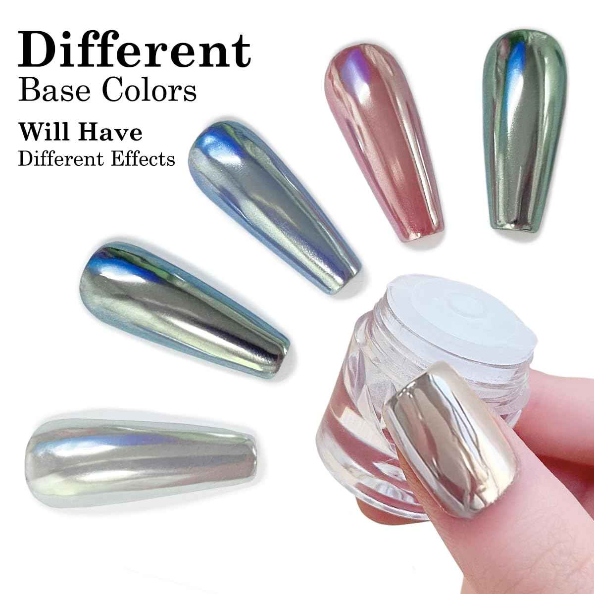 2Pcs White Pearl Chrome Nail Powder Super Glossy Metallic Mirror Effect, White Moonlight Unicorn Chrome Powder for Nails, Mermaid Glitter Pigment Powders for Gel Nail Polish Design 0.5g/Jar