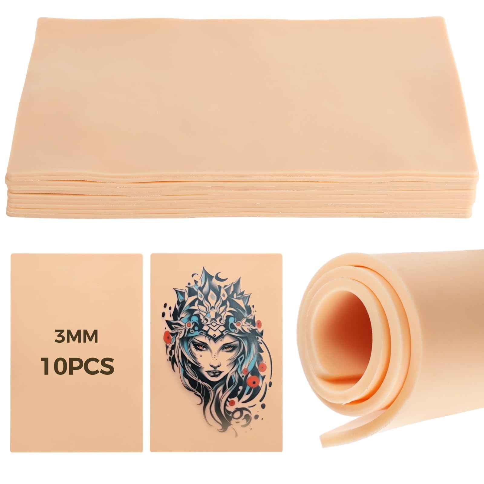 10 Pcs Practice Skins, 3mm Thick 12"x8" Double-Sided Fake Skin Pads for Tattoo, Microblading - Silicone Practice Pads for Enthusiasts, Beginners, Artists