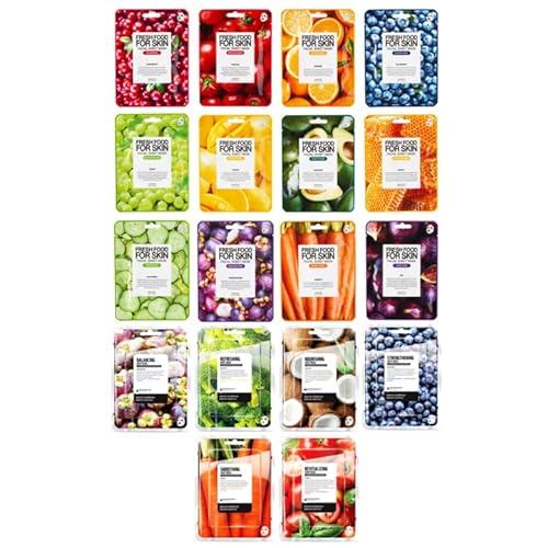 FARMSKIN Superfood Salad Sheet Face Mask Set Long Lasting 48HR Hydration | Revitalizing, Moisturizing, Soothing, Purifying Face Mask Sheets w/Nourishing Real Fresh Fruit Extracts, Proudly 100% Vegan
