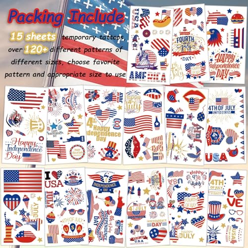 4th of July Temporary Tattoos, 120pcs - Patriotic Designs