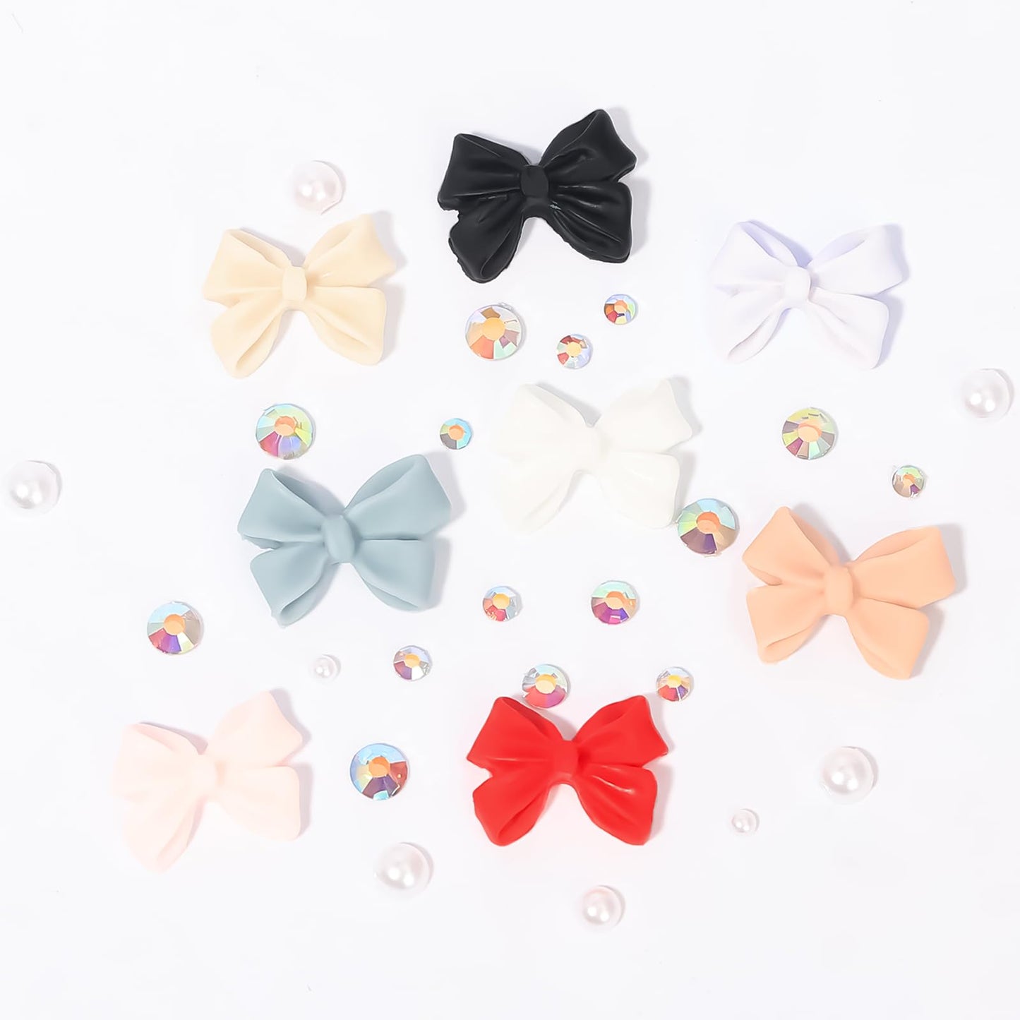 Colorful Bow-Knot Nail Stud Rhinestones Crystal 3D Bow-Knot Nail Charms Set for Acrylic Nails Mixed White Flatback Nails Jewelry Gem Stones Nail Beads Nail Art Rhinestones for Nail Design DIY 3#