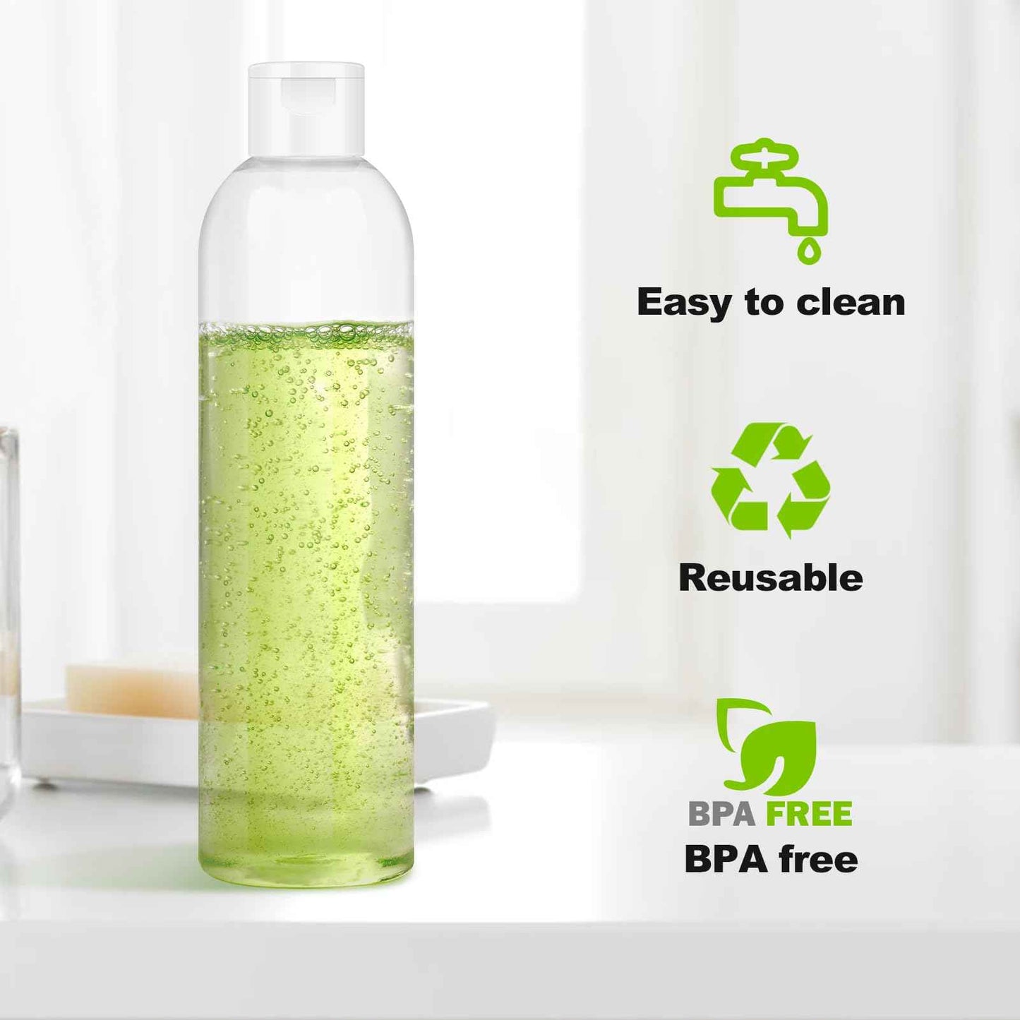 Neendohome 2 Pack 8 oz Travel Squeeze Bottles with Flip Caps Refillable Empty Plastic Containers for Toiletries Shampoo Lotions Oils