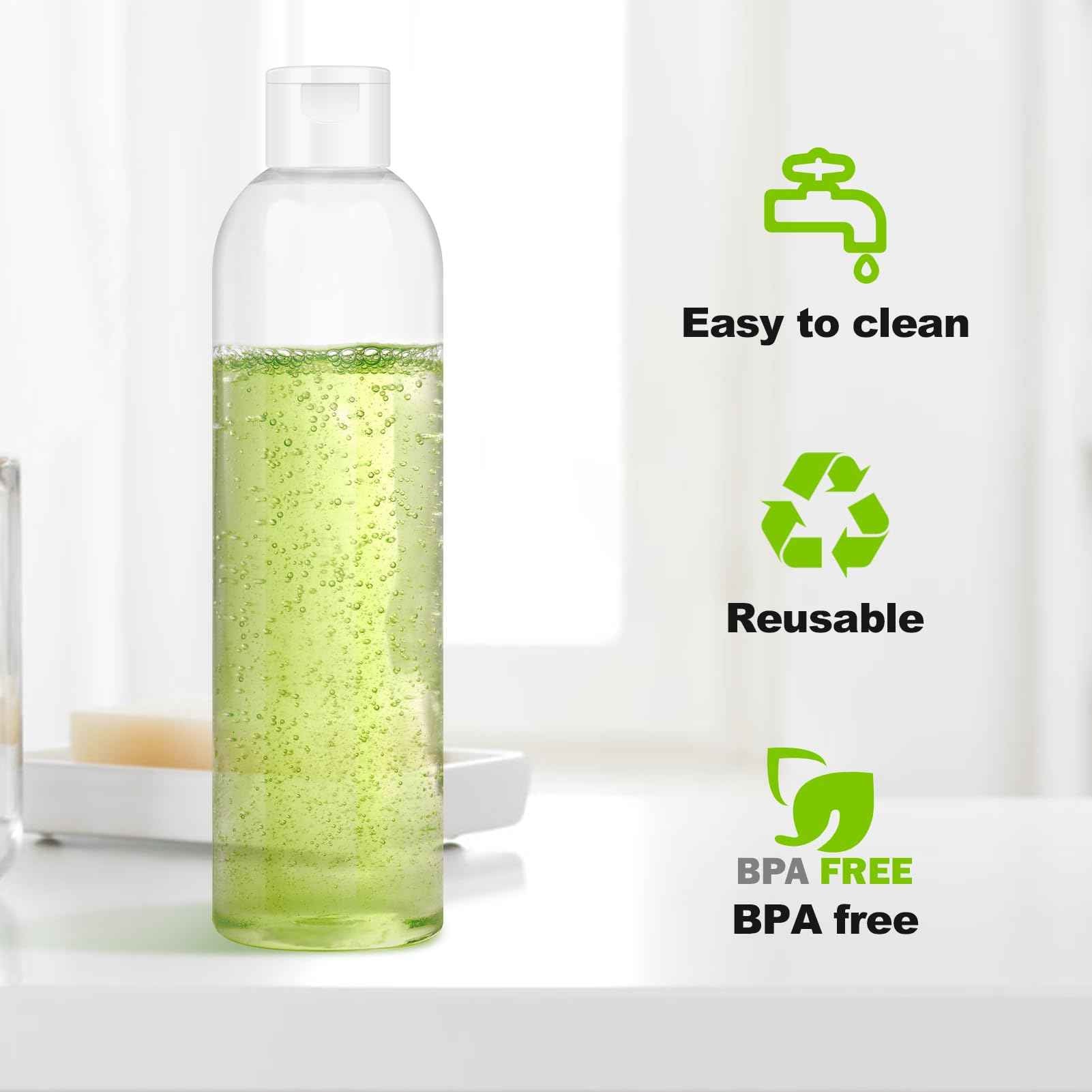 Neendohome 2 Pack 8 oz Travel Squeeze Bottles with Flip Caps Refillable Empty Plastic Containers for Toiletries Shampoo Lotions Oils