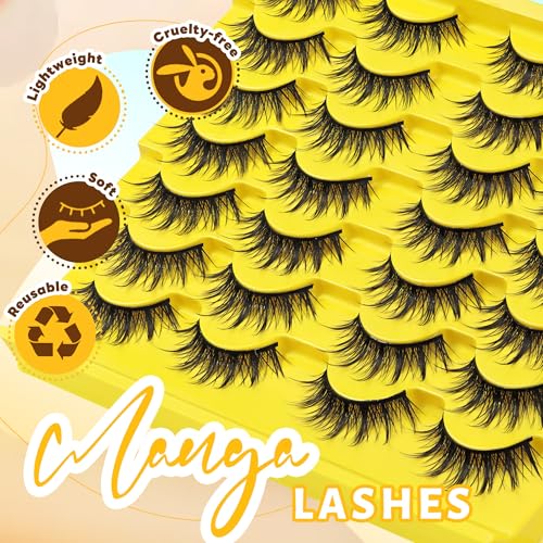 Veleasha Wispy Manga False Eyelashes - Spiky 3D Eye Enhancers, 14 Pairs