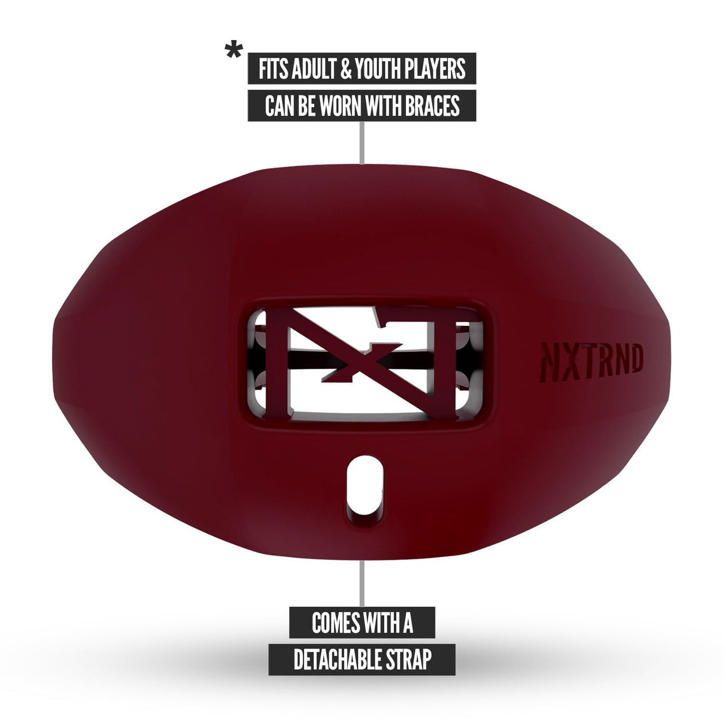 Nxtrnd One Football Mouth Guard, Strap Included, Fits Adult & Youth (Maroon)