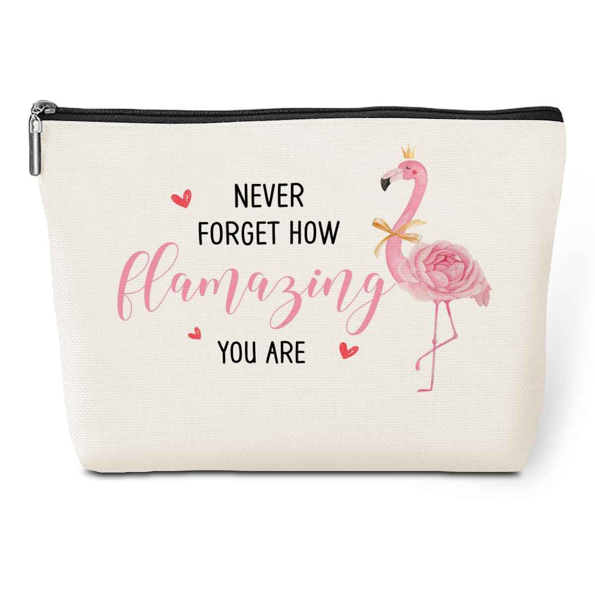 jeilink Funny Pink Flamingo Makeup Bag Flamingo Gifts Flamingo Decor Party Supplies Inspirational Christmas Birthday Gifts for Women Flamingo Lovers Girl Daughter Friend Coworker Travel Toiletry Bag