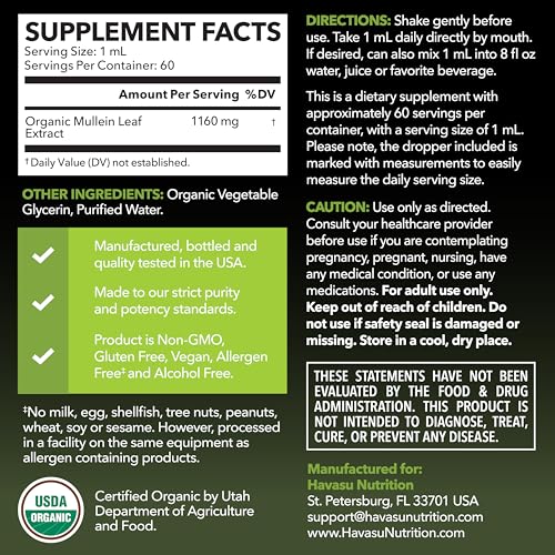 Organic Mullein Leaf Extract for Lung Support - Liquid Drops, 2 Fl Oz