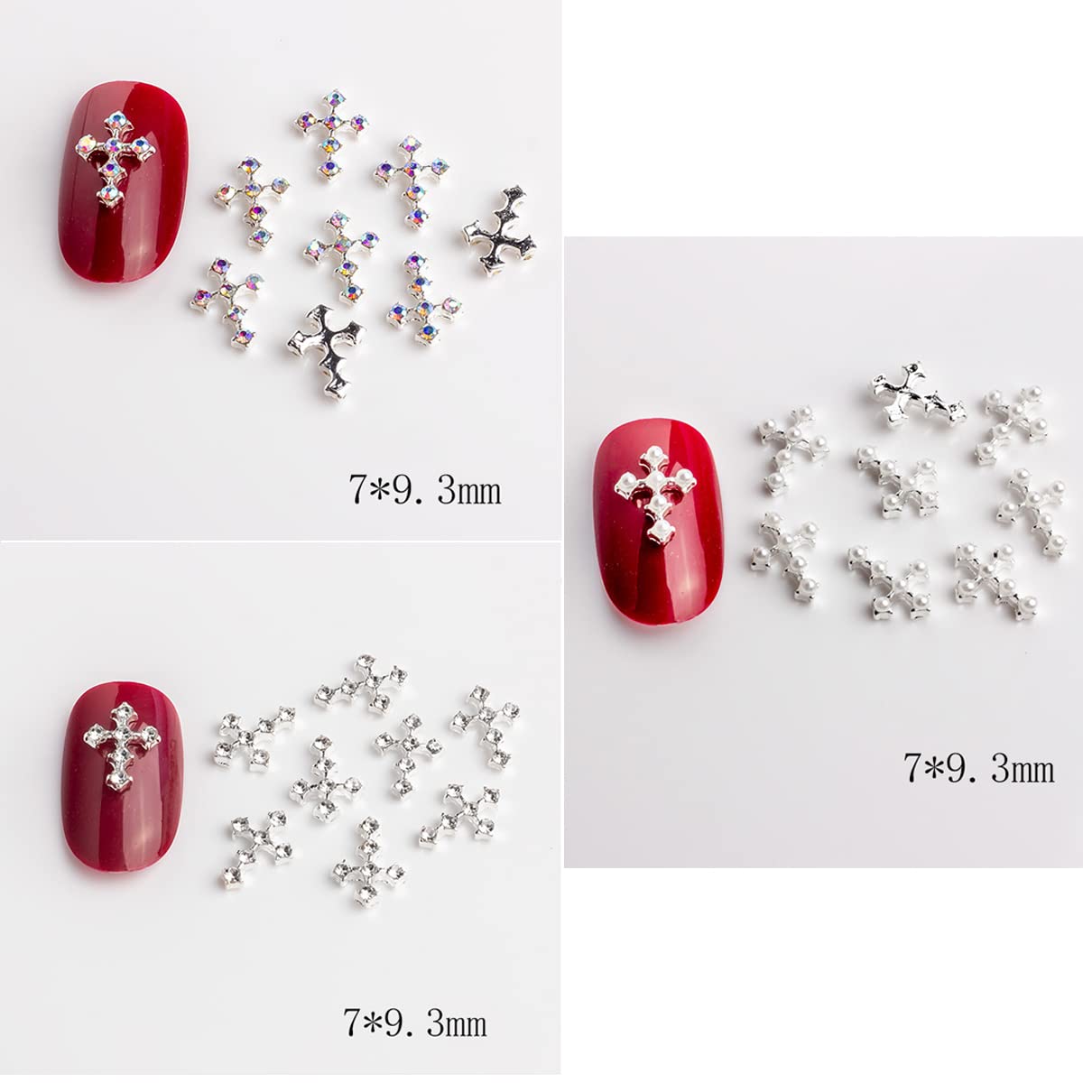 LIFOOST 30pcs Cross Nail Charms for Nail Art Accessory 3D Gold Cross Jewelrys Nail Studs with Flat Back Crystal Nail Art Rhinestones for Women Acrylic Nails Designs (Silver)