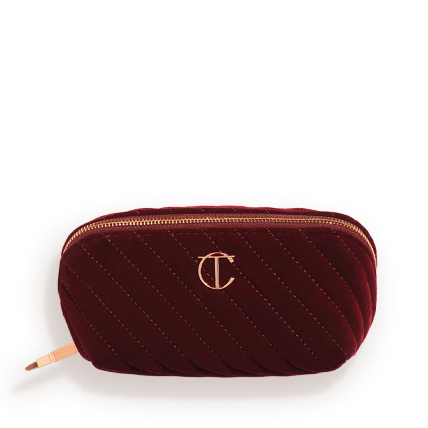 Charlotte Tilbury Medium Travel Makeup Bag of My Dreams - Quilted Velvet Skincare, Fragrance & Cosmetic Organizer with 3 Compartments & Zip Pocket - Iconic Night Crimson Toiletry Bag
