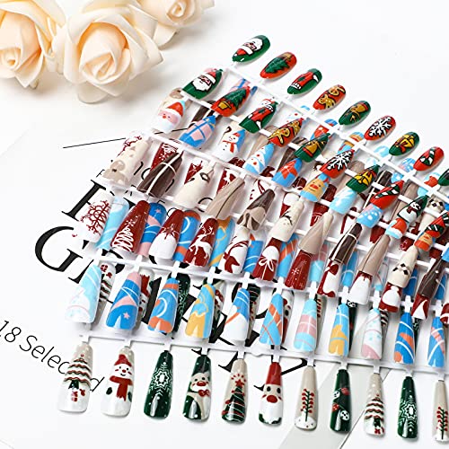 SUBANG 288 Pieces Christmas Nails Long Press on Nails Fake Nails Colorful Nails Full Cover Nails Acrylic Artificial False Nails for Women and Girls