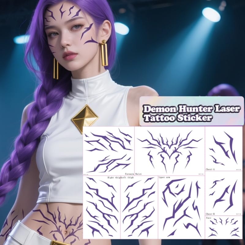 Anime Purple Temporary Tattoos for Cosplay & Halloween