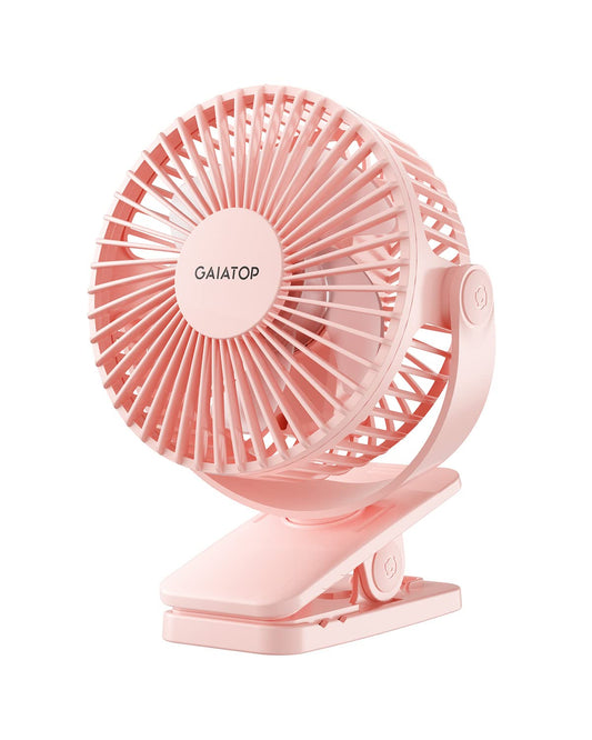 Gaiatop Portable Clip on Fan Battery Operated, Small Powerful USB Desk Fan, 3 Speed Quiet Rechargeable Mini Table Fan, 360° Rotate Personal Cooling Fan for Home Office Stroller Camping Pink