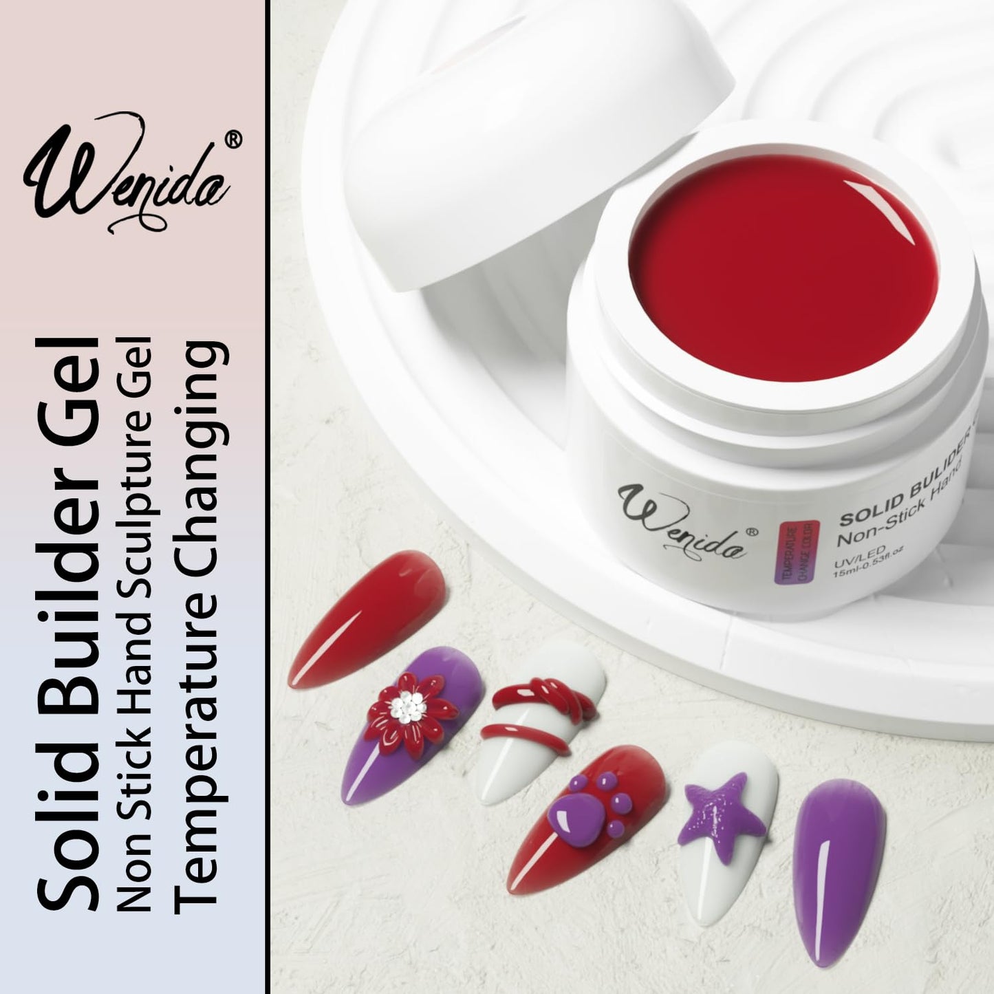 Solid Builder Gel Wenida Temperature Changing Red to Purple 15ml Nail Extension Gel Non Stick Hand Sculpture Gel Nail Carving Gel Nail Strengthen Gel for Home DIY Nail Manicure Art