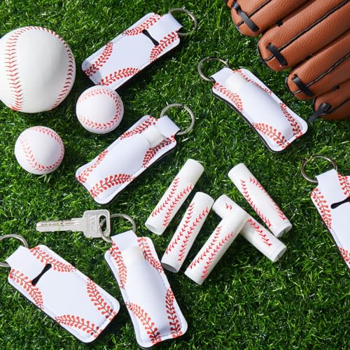 Swiffen 18 Sets Natural Bulk Lip Balm and Moisturizing Lipstick Holder Keychains Set Gift for Team Teen Girls Boy Sports Party Supply (Basketball)