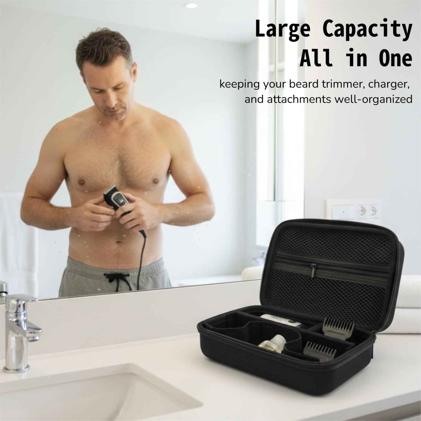 ZyCooom Beard Trimmers Case, Hair Clipper Shaving Hard Travel Case Compatible with Norelco Multigroom Series 9000/7000/5000/3000, OLOV, Ufree, Oneblade, Electric Body Shaver and Accessories -Black