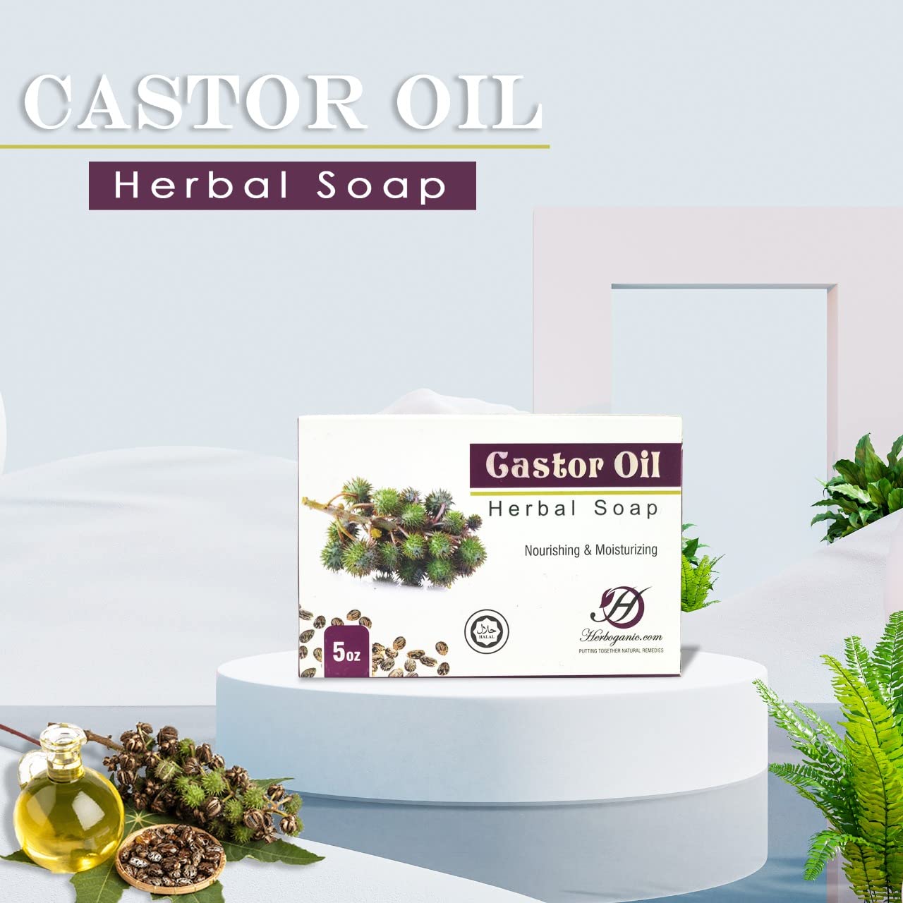 HERBOGANIC Castor Oil Herbal Soap | Natural Bar Soap for Face and Body | Nourishing and Rejuvenating | Infused with Castor Oil | Gentle for Men and Women | 5 Oz (Pack of 1)