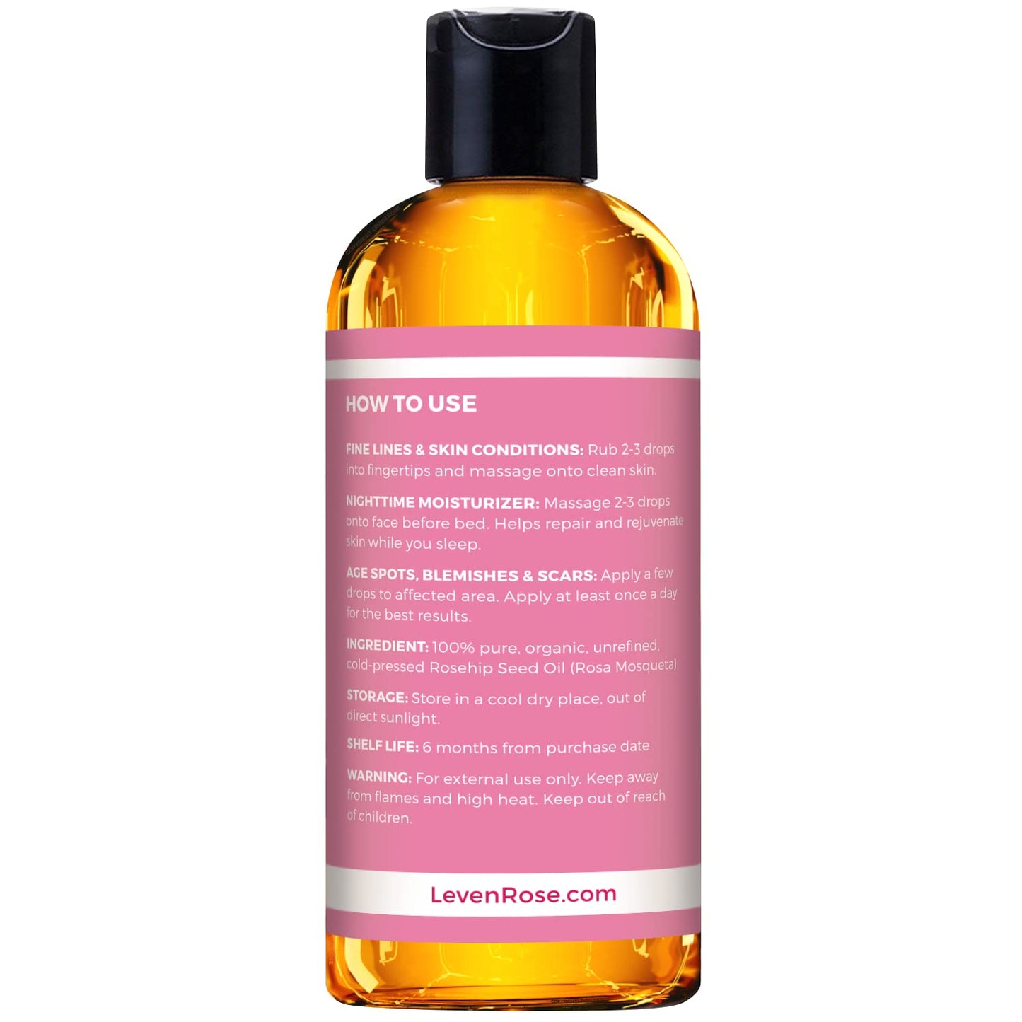 Leven Rose Rosehip Seed Oil for Face 16 oz - Pure Rosehip Oil for Face - Unrefined Cold Pressed Rosehip Oil for Body - Nighttime Face Moisturizer for Hair, Skin & Nails