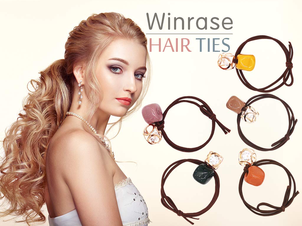 Winrase 10pcs 2-in-1 High Elastic Rubber Band Hair Ties with Hollow Rhinestones Bow-knot Hair Scrunchies Loss-proof Hair Ring Hair Band Ponytail Holder for Women Girls