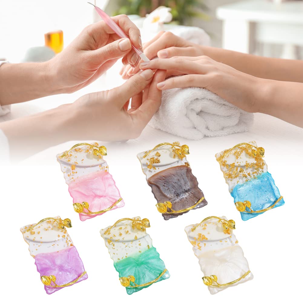 ikasus Resin Nail Art Palette, Nail Art Painting Palettes Mixed Color Palette Polish Color Mixing Plate Gold Edge Nail Holder Nail Art Display Board Fashion Delicate Nail Tool Accessories