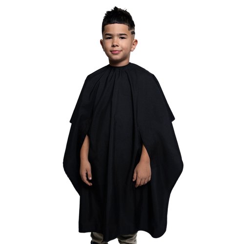 Barber Strong The Junior Hands-Free Barber Cape for Kids, Hair Repelling and Static-Reducing Material, Flexible Elastic Neckband, Water Resistant Fabric, Oversized for Complete Coverage - Black