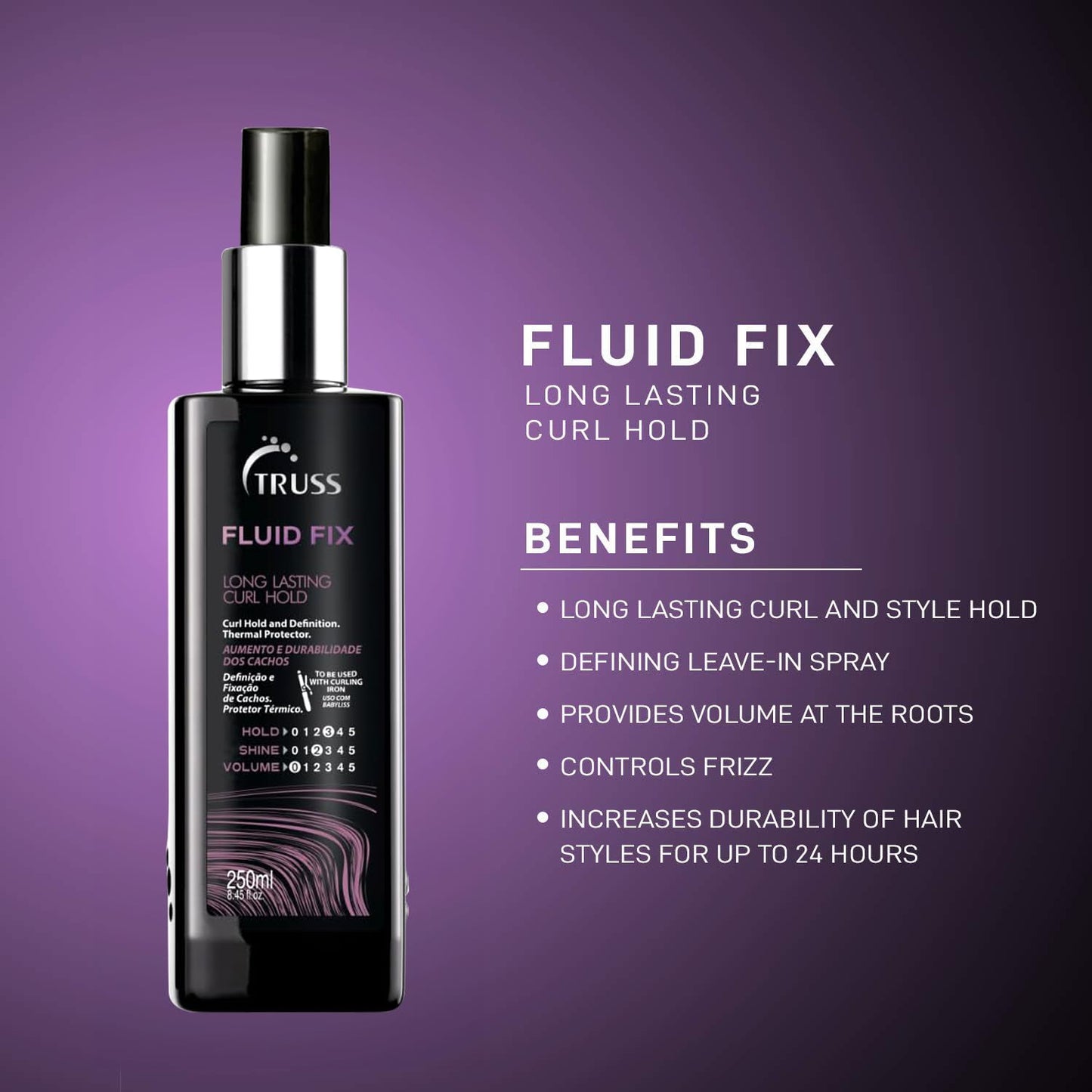 TRUSS Fluid Fix - Long-lasting Curl And Defining Hold - Leave-in Heat Protectant Styling Spray For Hair - Provides Definition And Volume At The Roots For Curls