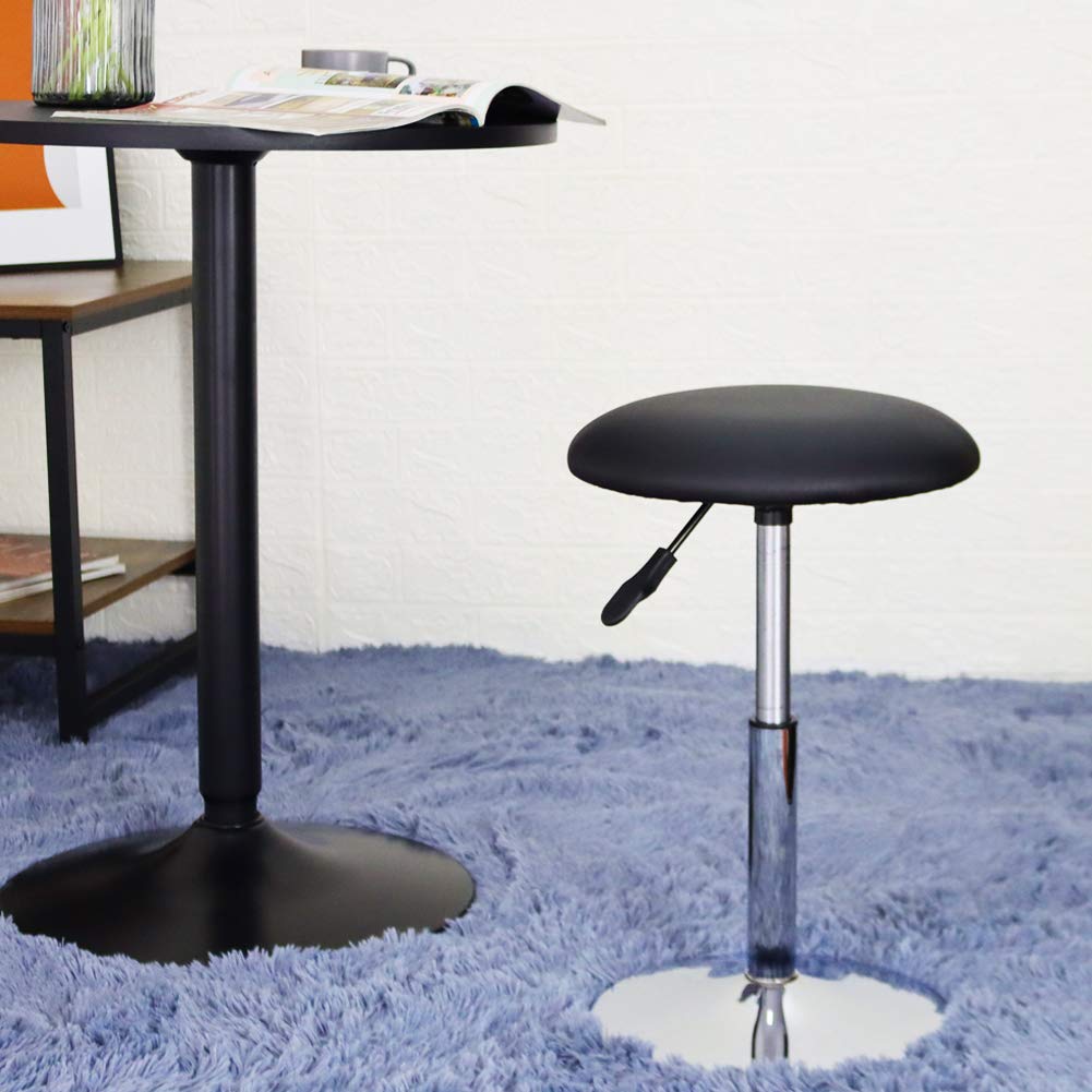 FURWOO Short Round Spa Stool Make up Stool Height Adjustable Vanity Stool Swivel Bench for Bedroom Living Room Black